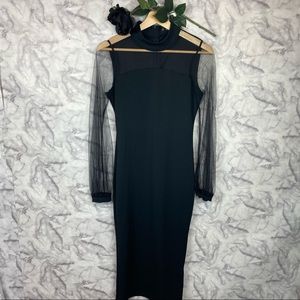 Shein Black Sheer Long Sleeve Dress